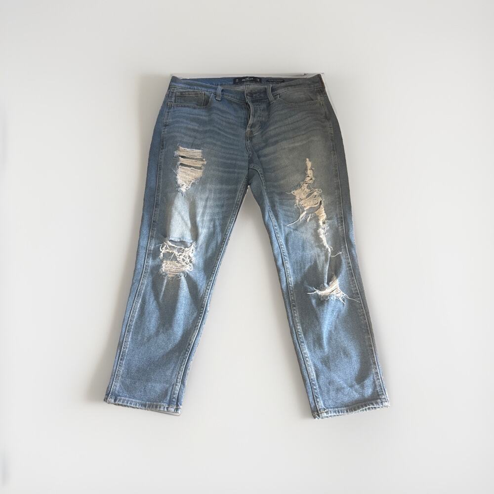 Low Rise Cropped Boyfriend Jeans Womens 7R 28 Blue Distressed Ripped